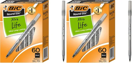 Miniatura 12 de BIC Round Stic Xtra Life - Bolígrafo con punta media de 0.039 pulgadas y flujo de tinta consistente en tinta azul, 60 unidades (paquete de 2)