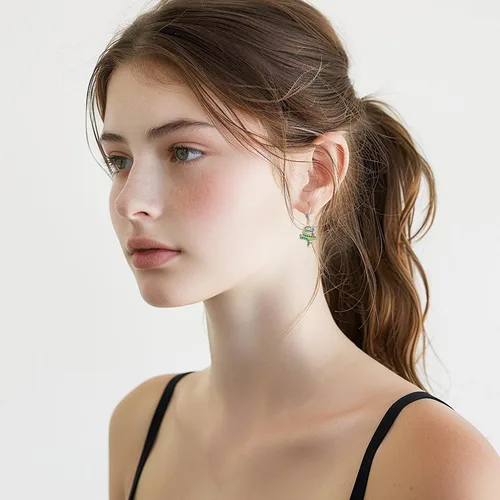 Miniatura 168 de Aretes colgantes de plata de ley con diseño de árbol de la vida, flor, abeja, animales, gato, colibrí, piedra lunar, turquesa, aretes con cierre