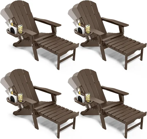 Miniatura 29 de NAVINE Silla Adirondack ajustable con reposapiés retráctil, Silla Adirondack plegable de HDPE con portavasos, Silla Adirondack para todo el tiempo
