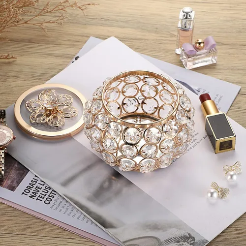 Miniatura 4 de Hipiwe Joyero de cristal con tapa de cristal pequeño organizador de baratijas con espejo caja del tesoro soporte para anillos aretes caja
