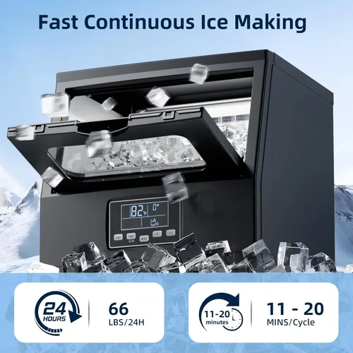Miniatura 3 de Antarctic Star Máquina comercial para hacer hielo de 66 libras/24 horas, autolimpieza, pala de hielo, máquina de cubitos de hielo independiente
