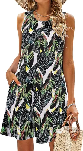 Miniatura 8 de SimpleFun - Vestidos de verano para mujer, camiseta floral, vestido de playa de estilo bohemio, informal, con bolsillos y sin mangas