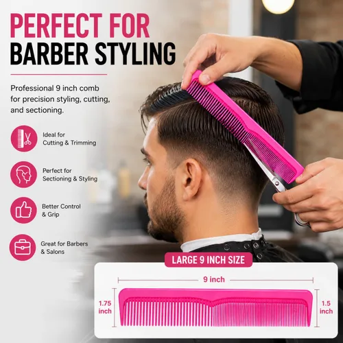 Miniatura 5 de Juego de peines grandes para el cabello (paquete de 6) – Peines de peluquero de dientes gruesos y finos de 9 pulgadas para cabello húmedo, grueso