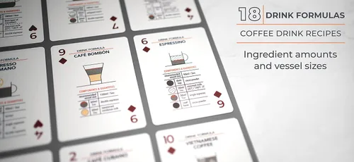 Miniatura 7 de Tarjetas de sorbo a traje sobre el café: cartas informativas con parámetros de preparación y consejos para hacer café