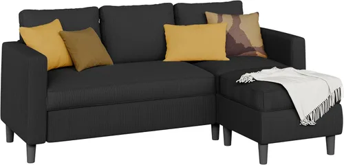 Shintenchi Sofá modular en forma de L, sofás modulares convertibles con otomana móvil, sofá tapizado de pana de 3 asientos, sofás pequeños para sala