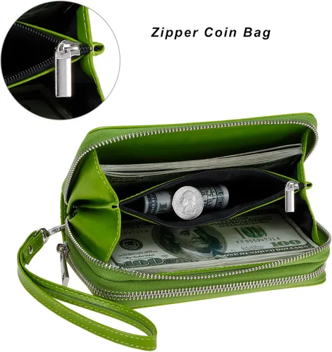 Miniatura 4 de Cartera con cremallera doble para mujer, bolso de mano con soporte para teléfono celular, tarjeta, moneda, efectivo
