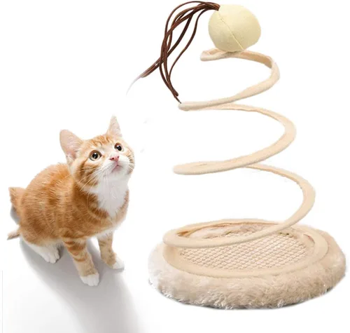 Andiker Juguete interactivo para gatos, juguete de peluche con placa de resorte en espiral y divertida bola o ratón interactivo de acero inoxidable