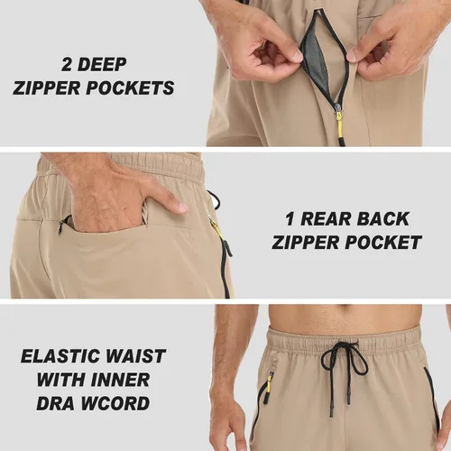 Miniatura 69 de Rapoo Pantalones ligeros para hombre con bolsillos con cremallera, secado rápido, pantalones deportivos de viaje para entrenamiento