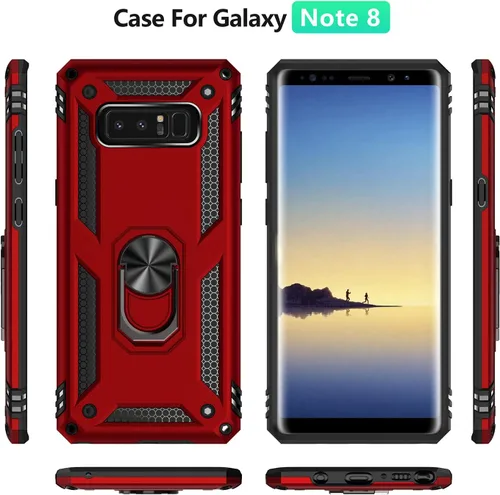 Miniatura 9 de Funda de grado militar para Samsung Galaxy Note 8, soporte de anillo giratorio de metal 360, soporte de soporte magnético integrado para montaje