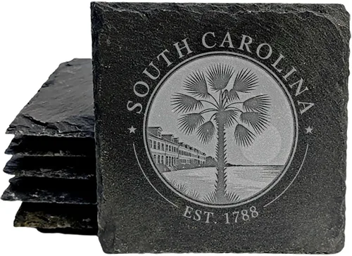 Miniatura 34 de Rustic Slate Coasters Set of 6, Round 4" with South Carolina 'Home Sweet Home' Design, for Holidays, Birthdays, Housewarming, She-Shed, Man Cave