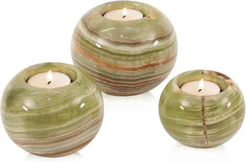 Miniatura 11 de Radicaln Portavelas de mármol de 4 pulgadas de ónix blanco hecho a mano, decorativo votivo para decoración del hogar, elegante juego de 3 mini