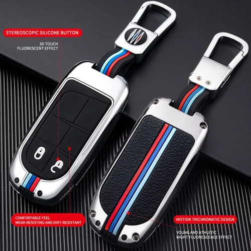 Miniatura 2 de Funda protectora de metal para llavero con llavero para Chrysler 300C Jeep Grand Cherokee 2011-2016 COMPASS 2011-2019 Cromo 3 Botones