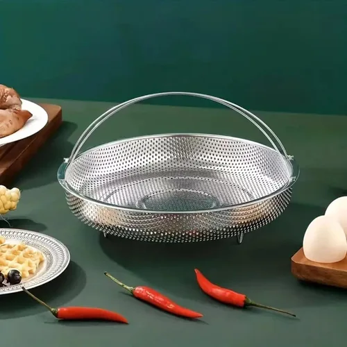 Miniatura 6 de Cesta de vapor multifuncional todo en uno con asa, cesta de drenaje de acero inoxidable para el hogar, malla fina al vapor, apta para lavavajillas