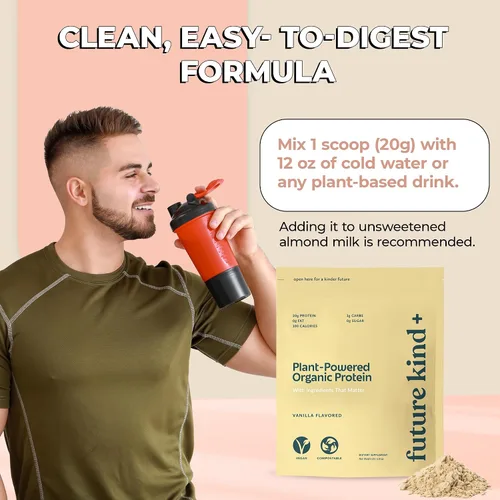 Miniatura 7 de Future Kind Proteína vegana en polvo, vainilla, proteína vegetal de guisantes para músculos magros con hierro y fibra, sin suero de leche, sin
