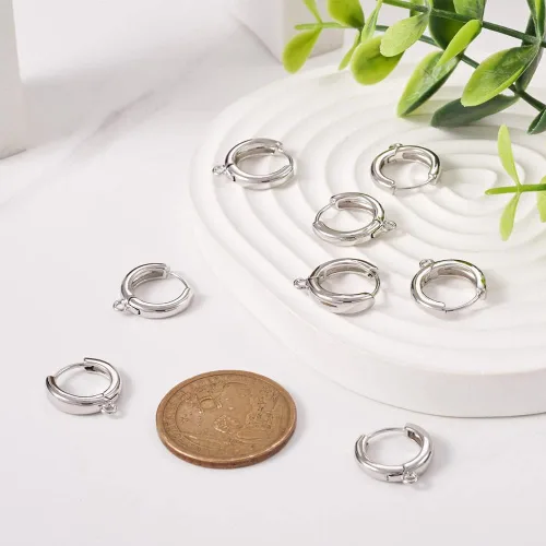 Miniatura 3 de Fashewelry 10 piezas de aretes de aro Huggie – Ganchos redondos de platino real, aros gruesos de latón con lazo para hacer joyas, colgar y perforar