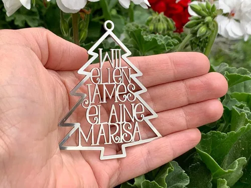 Miniatura 4 de Adorno personalizado para árbol de Navidad 2025, nombres cortados con láser, miembros de la familia, acero inoxidable, decoraciones de Navidad