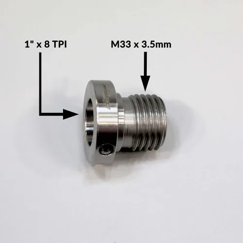 Miniatura 3 de Hurricane Turning Tools, Adaptador de husillo de cabezal para torno de madera, convierte husillo TPI de 1 "x 8 a M33 x 0.138 in
