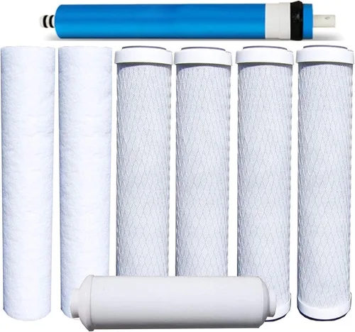 CFS Paquete de 8 filtros de agua universales de 5 etapas que incluye sedimentos, bloques de carbono, cartuchos en línea y membrana de 50 GPD