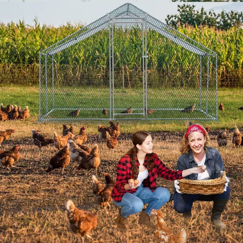 Miniatura 7 de Outvita Gallinero, casa grande de metal para pollos de 10 x 10 pies, jaula de hábitat de aves de corral con cubierta impermeable, corral de pollo