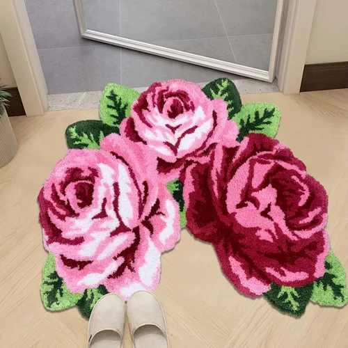 Miniatura 7 de Alfombras de baño de rosas rojas, alfombras de inodoro en forma de U, lavables, gruesas, suaves, antideslizantes, alfombras de área de flores Rojo