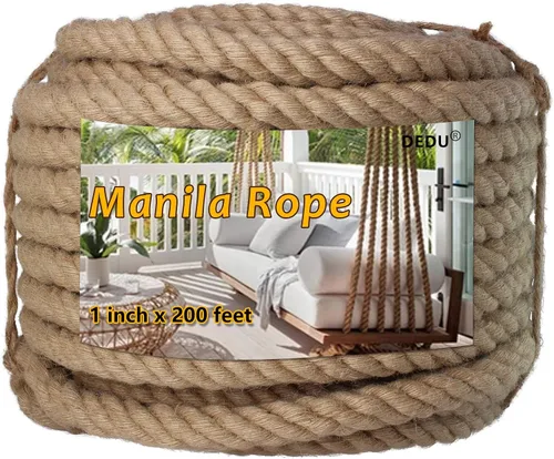 Miniatura 33 de Cuerda de Manila de 2 pulgadas x 50 pies, cuerda de cáñamo gruesa de 4 hebras trenzadas, cáñamo natural para manualidades de servicio pesado