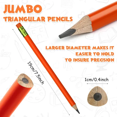 Miniatura 2 de Fainne 48 piezas de lápices gordos jumbo grandes gruesos y 3 piezas de sacapuntas para niños principiantes, preescolares, jardín de infantes, Varios