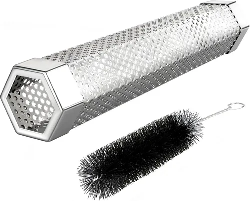 Tubo ahumador de pellets, 1 paquete de 12 pulgadas Tubo ahumador con cepillo, acero inoxidable premium, 5 horas de humo intenso Tubo ahumador para