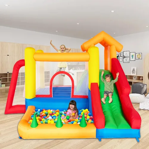 Miniatura 4 de Baralir Casa de rebote 7 en 1 para niños de 3 a 10 años, castillo hinchable con tobogán largo, piscina para niños (pozo de pelota), portería