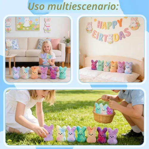 Miniatura 4 de vizethru 12 juguetes de peluche de conejo de Pascua, juguetes de relleno de cesta de Pascua para niños, animales de peluche de conejo, regalos