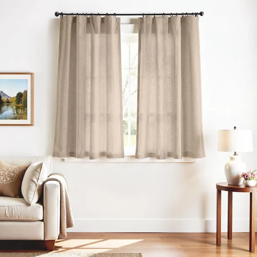 Miniatura 56 de JINCHAN Cortinas de lino de 108 pulgadas de largo, juego de 2 paneles, cortinas de ventana para sala de estar y dormitorio, cortinas