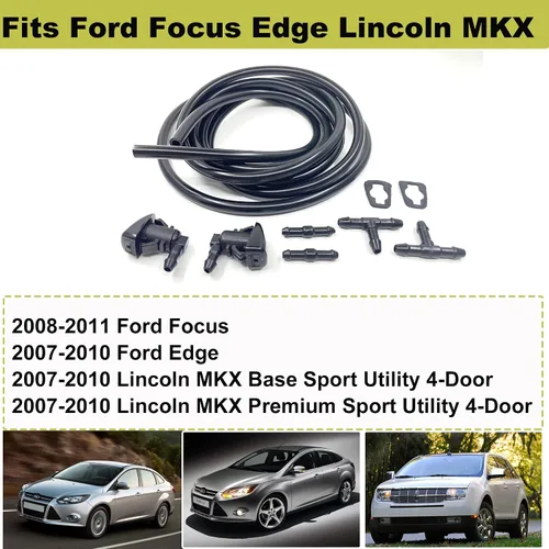 Miniatura 3 de Kit de boquillas del limpiaparabrisas delantero de repuesto para Ford Focus 08-11 Ford Edge 07-11 Lincoln MKX 07-10 Chorro lavaparabrisas y manguera