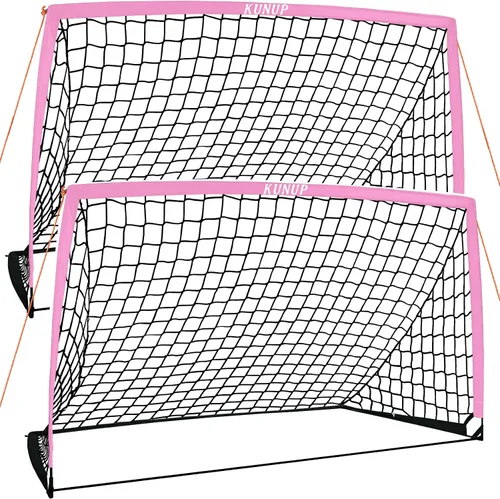 Miniatura 34 de Juego de 2 porterías de fútbol para niños, 5 x 3, 6 x 4, 9 x 5, red de práctica de fútbol plegable con bolsa de transporte portátil para niños