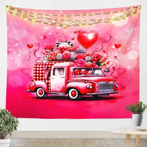 Miniatura 3 de Tapiz femenino de flores de rosas rojas, tapiz de pared para el día de San Valentín, decoración de habitación de niñas y mujeres, diseño de retazos