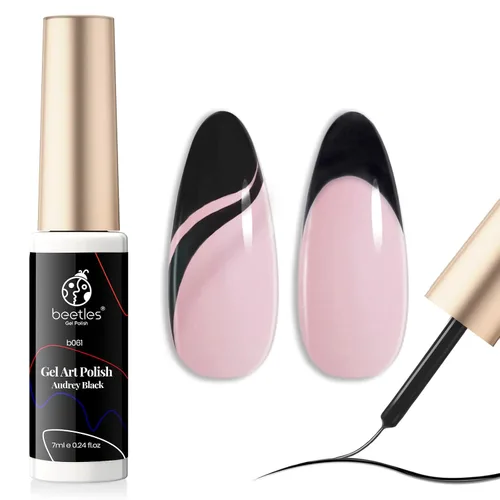 beetles Gel Polish Liner - Esmalte de uñas de gel negro clásico de 0.2 fl oz, pintura artística para uñas construidas, pincel de arte de uñas de