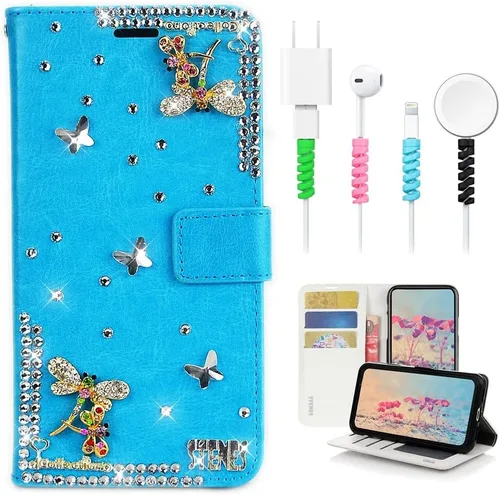 Miniatura 10 de Bling - Funda para teléfono móvil compatible con Samsung Galaxy S21 Ultra Case - Elegante - 3D hecha a mano libélula, con purpurina magnética