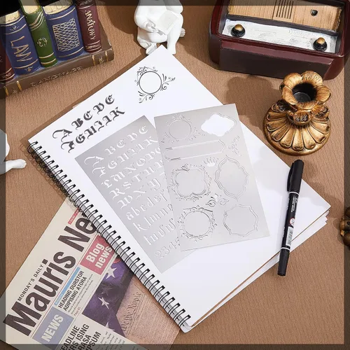Miniatura 4 de Lewtemi 8 Piezas Plantillas de Letras y Números de Metal de 4 x 7 Pulgadas, Plantillas de Alfabeto de Acero Inoxidable para Grabado, Pintura