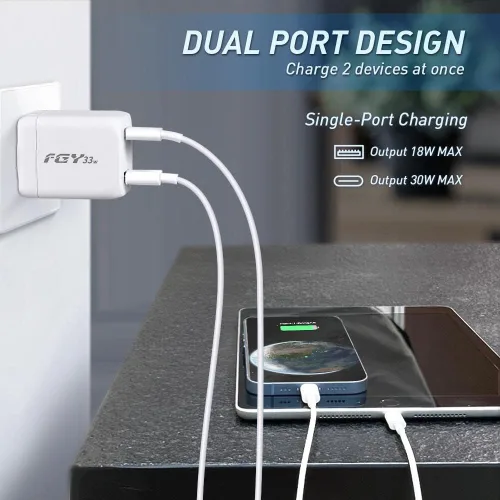 Miniatura 2 de FGY Cargador de pared USB C, cargador rápido GaN II de 30 W, bloque de carga de doble puerto, carga rápida para iPhone17/16/15/14 Pro