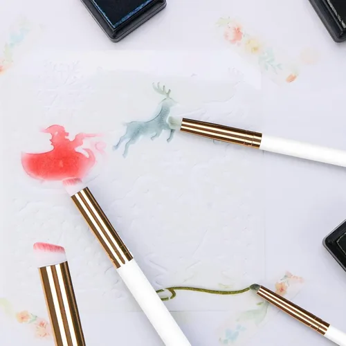 Miniatura 3 de UNIMEIX Mini pinceles de mezcla para hacer tarjetas, juego de pintura en miniatura seca para fondo, pinceles de pintura pequeños y detallados Blanco