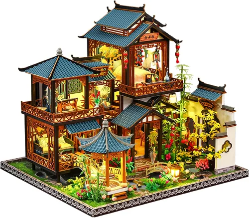 Miniatura 8 de Spilay - Kit de muebles de madera para casa de muñecas en miniatura de bricolaje, modelo de castillo grande hecho a mano, juguetes creativos