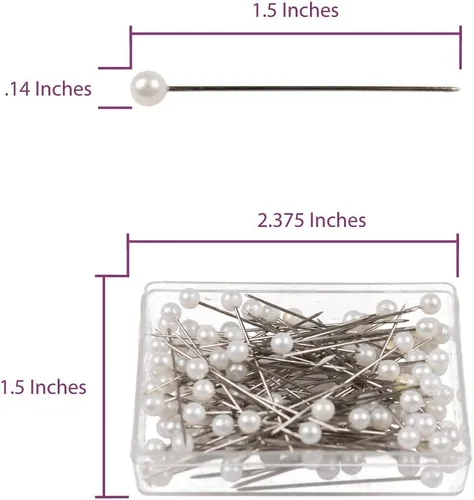 Miniatura 3 de 100 alfileres de costura rectos redondos de 0.142 in con cabeza de perla acolchados, manualidades, creación de vestidos y boda Blanco