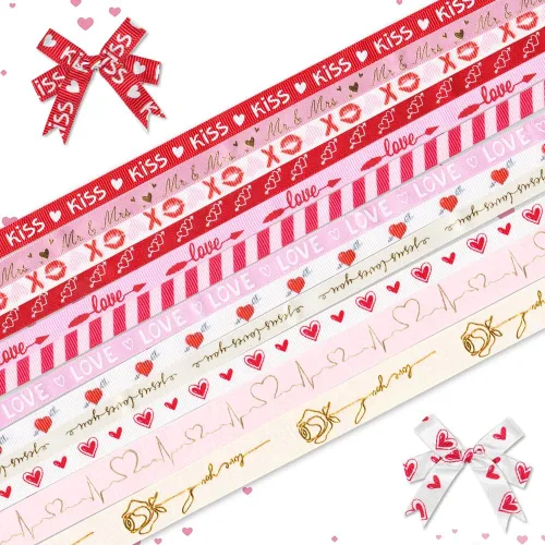 Miniatura 6 de Cintas con borde con cable para el día de San Valentín de 2.5 pulgadas, 10 yardas, cinta roja a cuadros de búfalo rojo para envolver aniversarios