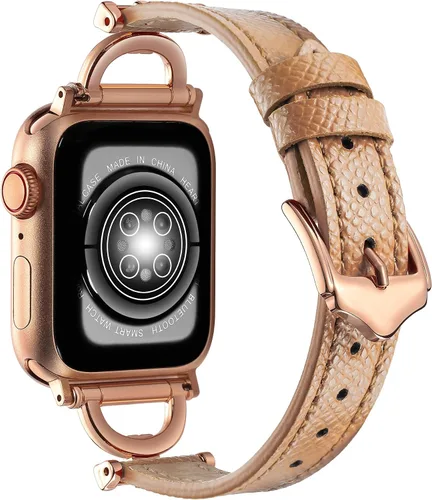 Miniatura 13 de Correa de cuero genuino compatible con Apple Watch para mujeres 38mm 40mm 41mm 42mm (serie 2024 10), correa de cuero delgada de diseñador