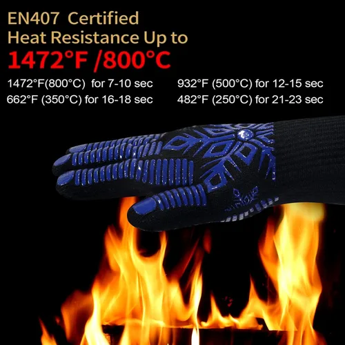 Miniatura 7 de Guantes para horno de barbacoa, guantes de parrilla, resistentes al calor y al fuego, silicona de 1472 ℉, muñeca no extendida para mayor seguridad