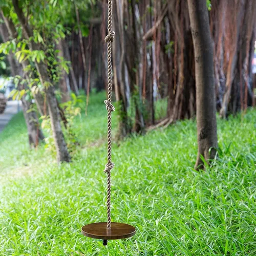 Miniatura 6 de Yangbaga Columpio de cuerda de disco redondo de madera de 51 a 73 pulgadas, cuerda de escalada ajustable con correa para colgar, gancho a presión