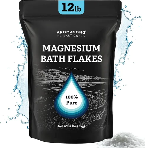 Miniatura 9 de Aromasong Escamas de magnesio del mar Muerto, bolsa negra resellable de 12 libras, sales de baño de cloruro de magnesio relajantes musculares