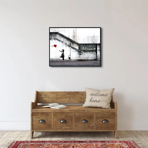 Miniatura 4 de Wieco Art Lienzo enmarcado para pared, impresiones en lienzo Giclée de Banksy Grafitti Girl con globo rojo, ilustraciones abstractas para decoración