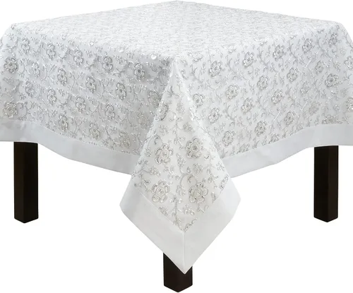 Miniatura 5 de SARO LIFESTYLE Camino de mesa bordado floral, plateado, 16"x120