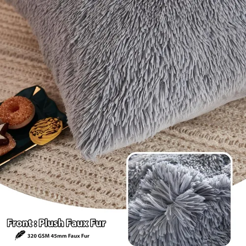 Miniatura 3 de LIFEREVO Paquete de 2 fundas de almohada de felpa lanuda de pelo sintético de terciopelo reverso, 20 x 36 pulgadas, fundas de almohada decorativas