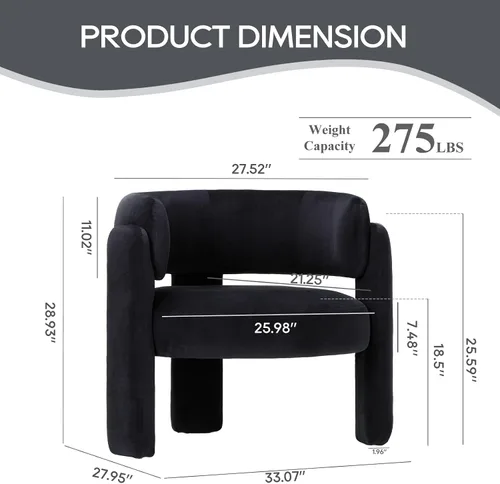 Miniatura 2 de COLAMY Silla decorativa moderna, sillas decorativas de terciopelo, sillas de barril tapizadas con patas de madera maciza, cómoda silla auxiliar