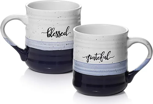 Miniatura 9 de DOWAN Tazas de café de 20 oz, tazas grandes con las palabras Bendito Agradecido, taza de café de porcelana, regalos de agradecimiento para mamá